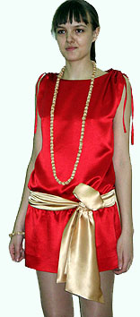 Красное платье в стиле 20-х  из натурального шелкового креп-сатина