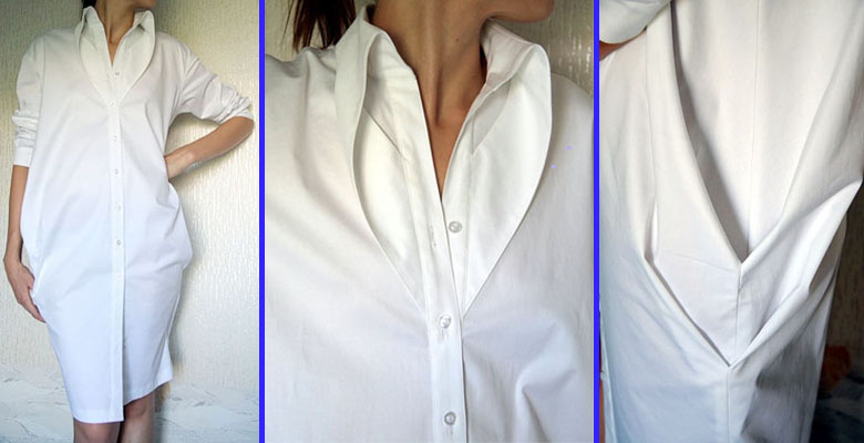 Платье-рубашка  с втачным рукавом в боковых швах под рукавом заложены крупные складки