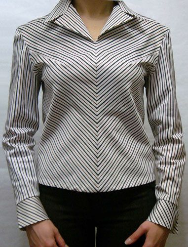 Blouse shirt cut from striped fabric